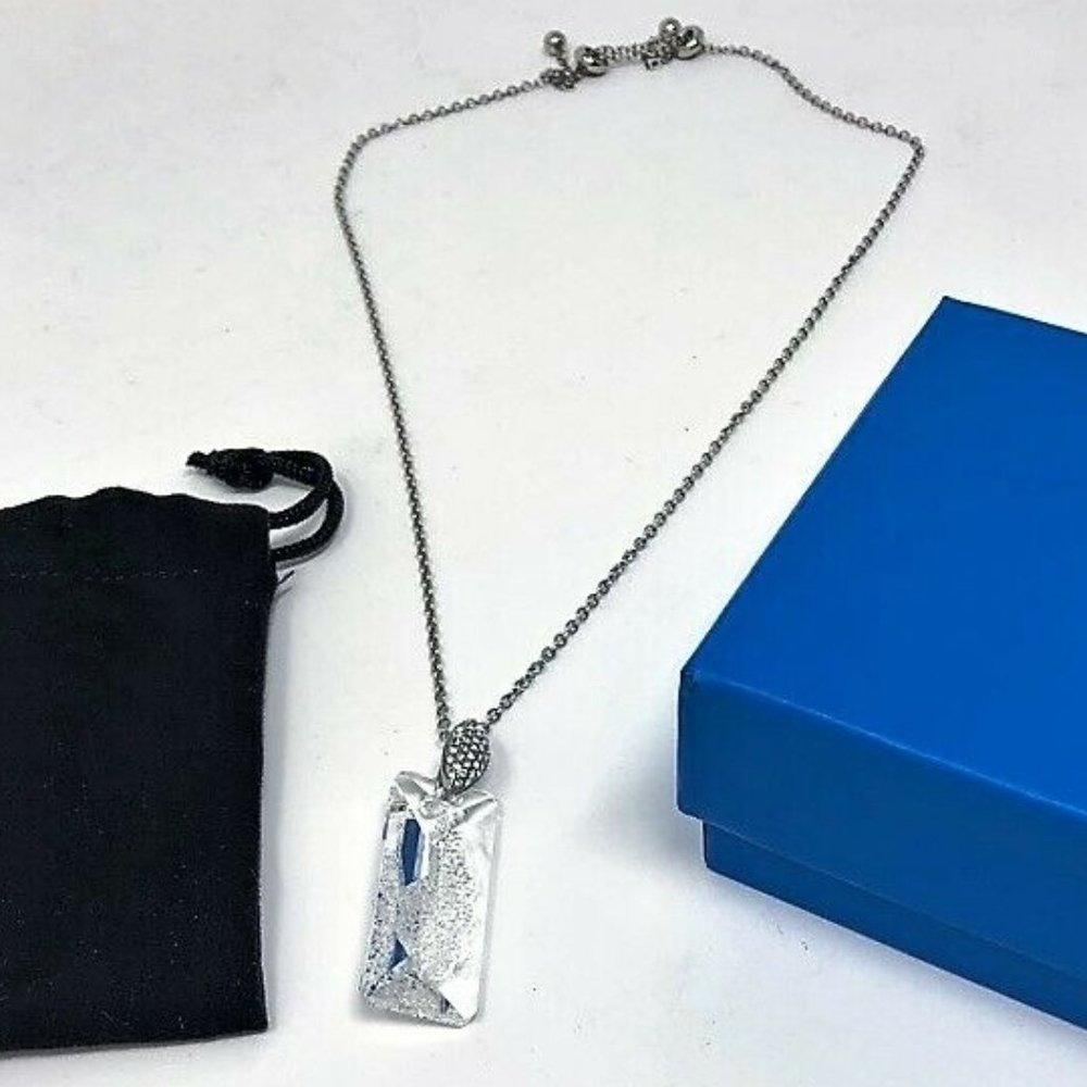Stately Steel Crystal Bar Drop Swarovski Necklace